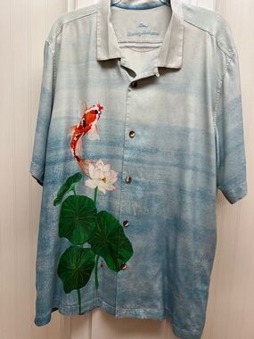 Tommy Bahama Light Blue Koi & Lotus Short-Sleeve Camp Shirt
